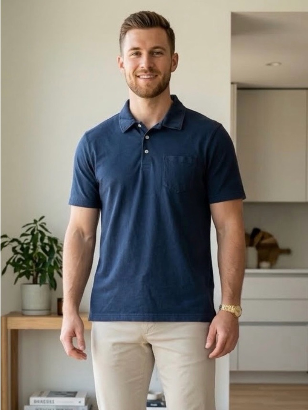 Brooks Brothers Navy Blue Cotton Polo Shirt with Pocket – Men’s Size L